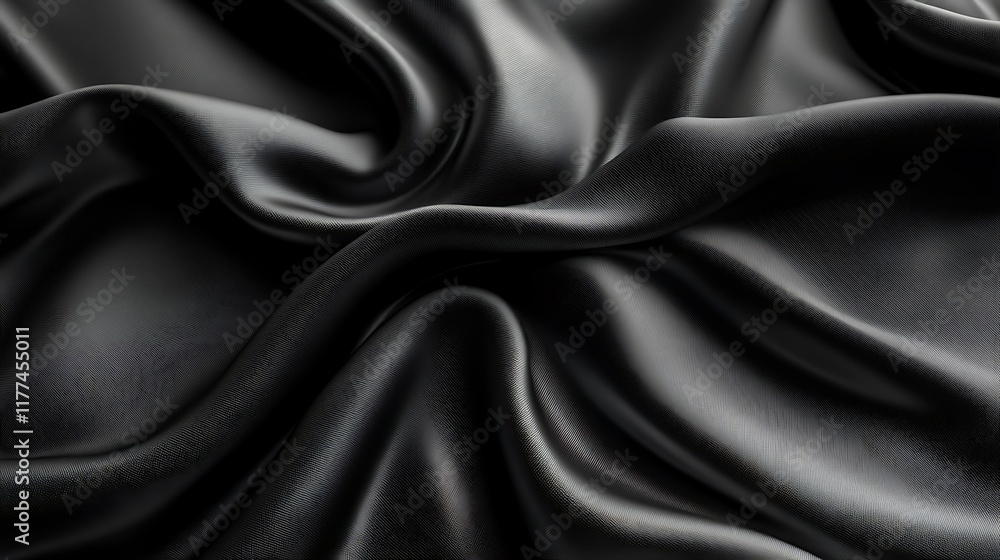 Fototapeta premium Black silk fabric texture, elegant waves, studio shot, background for design.