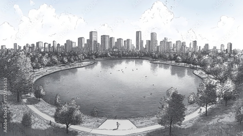 Urban Lake Park Sketch Urban Lake Park Sketch