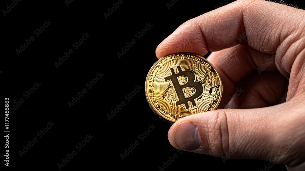 A hand holding a gold coin with the letter B on it A hand holding a gold coin with the letter B on it