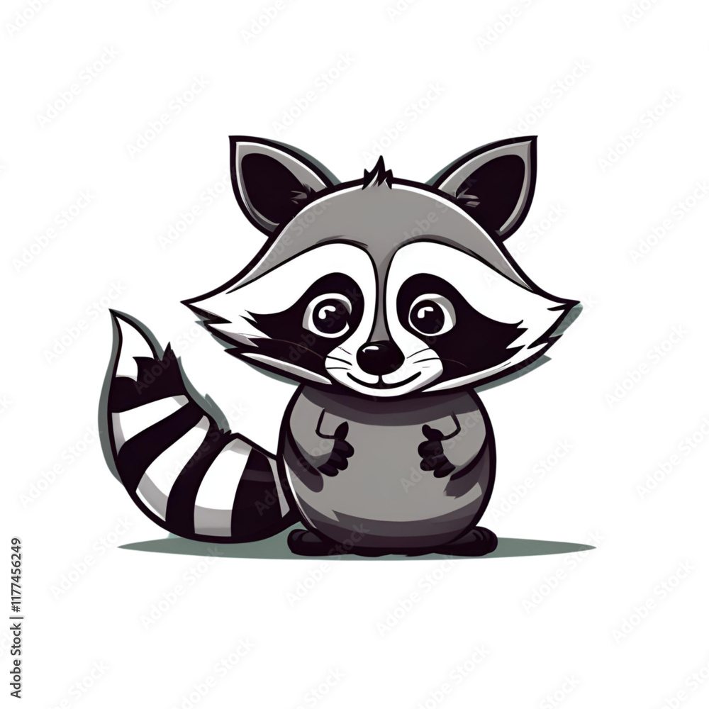 Fototapeta premium Cute playful cartoon raccoon character waving
