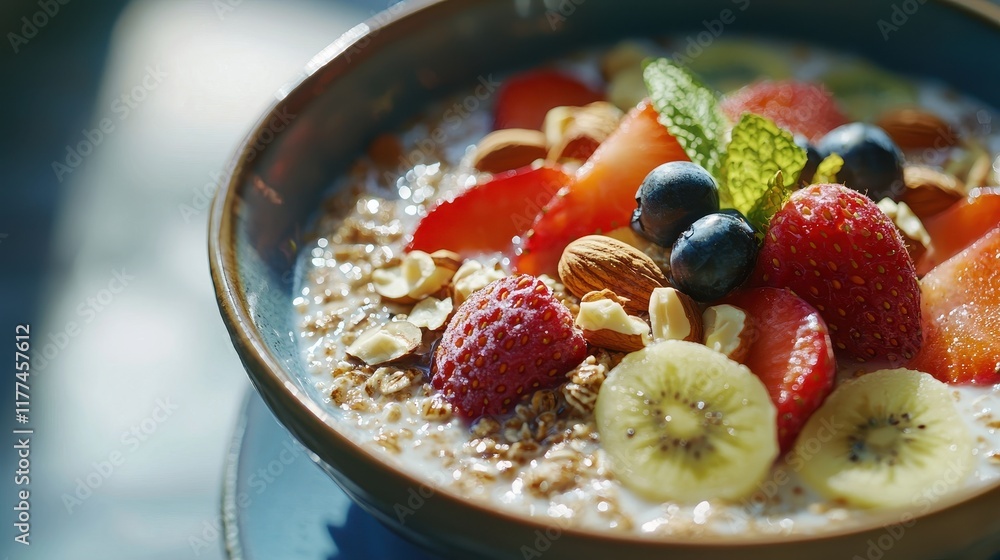 Porridge with berries breakfast. Selective focus Porridge with berries breakfast. Selective focus