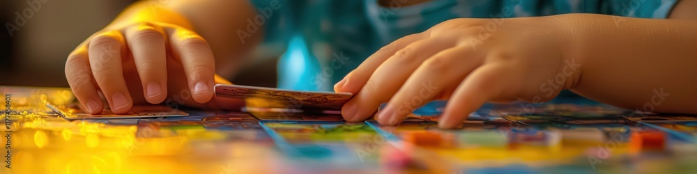 Obraz premium Close-up of children playing board games. Selective focus
