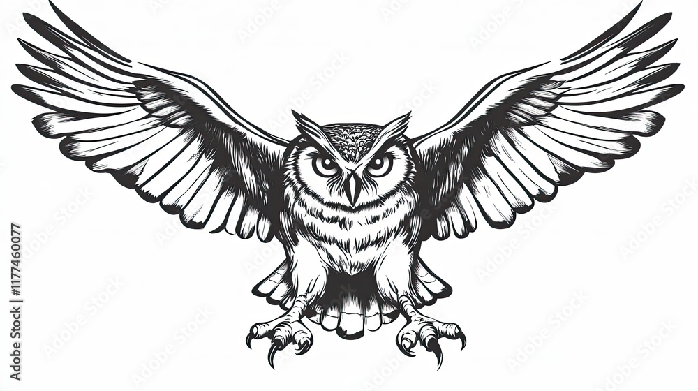 Obraz premium Majestic Owl In Flight Wings Spread Wide