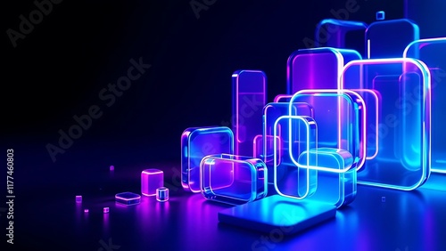Abstract geometric blocks on dark background, 3d render