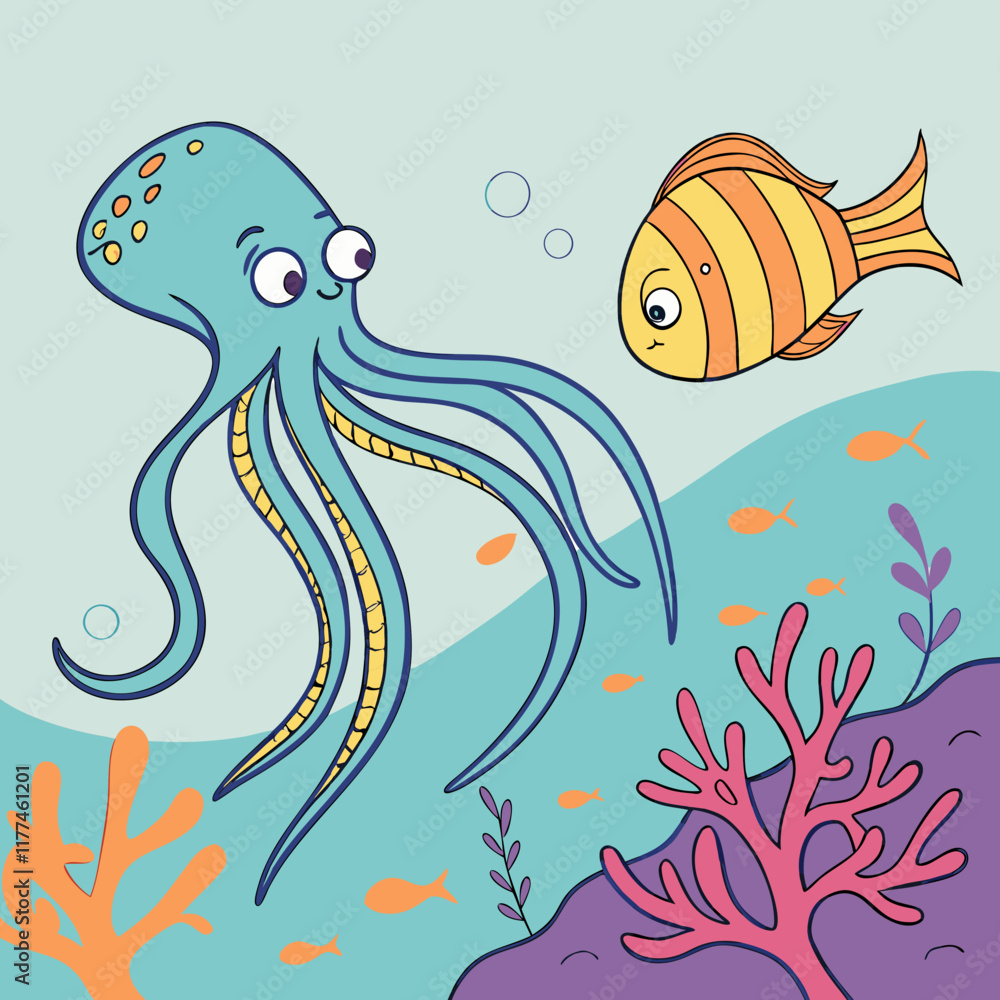 Fototapeta premium octopus and fish