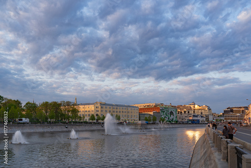 Bolotnaya Square Floating fountains on the Moscow River On Luzhkov Bridge