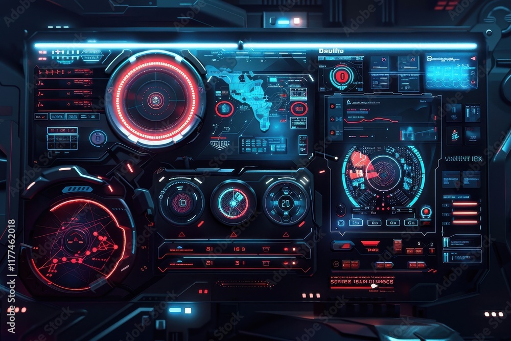 Futuristic Interface with Red and Blue Glowing Lights Futuristic Interface with Red and Blue Glowing Lights