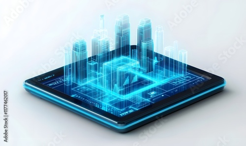 Wallpaper Mural Futuristic city model displayed on a digital tablet. Torontodigital.ca