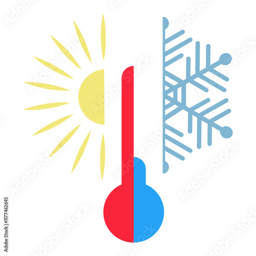 Weather sign. Temperatures at different times of the year. Thermometer in heat or cold.