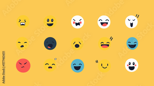 Editable Vector Emoticons Set with Various Facial Expressions for Digital Communication and Social Media Use