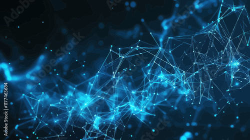 Futuristic AI Connectivity Vector Illustration with Low Poly Mesh of Stars and Space, Blue Network and Big Data Analysis Concept