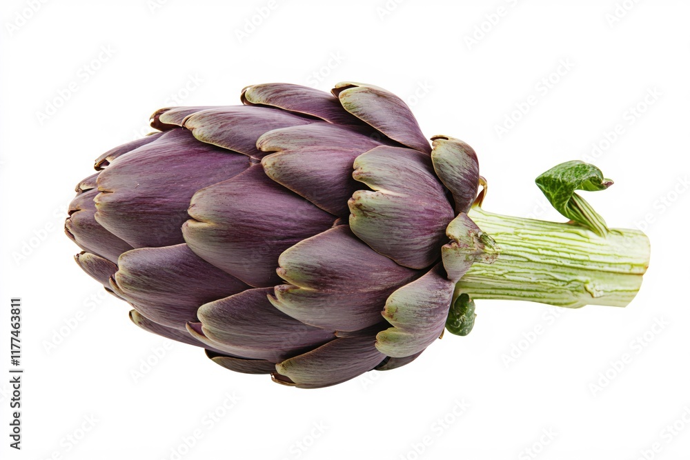 Fototapeta premium Fresh Purple Artichoke Isolated on White Background for Culinary and Health Use