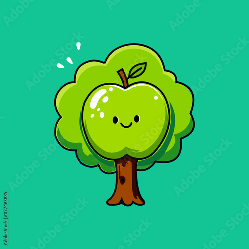 green apple with a tree