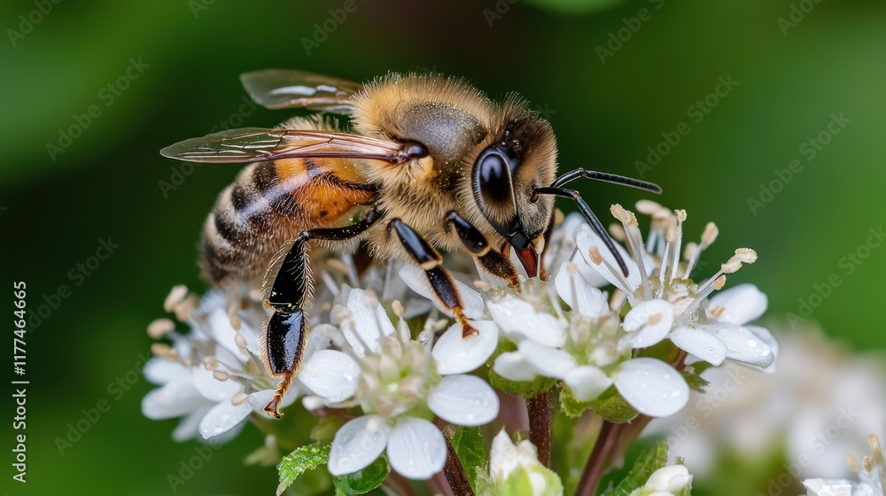 A bee is sitting on a flower A bee is sitting on a flower