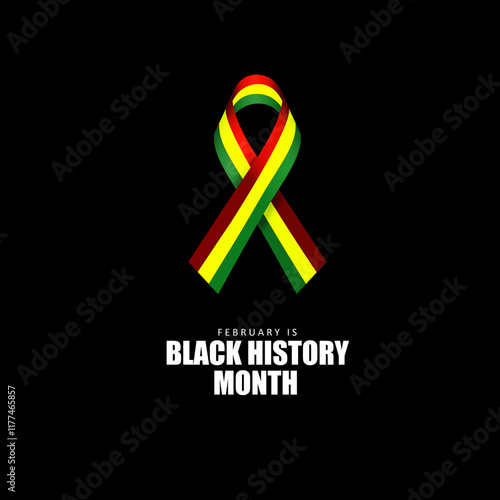 Februaty is Black History Month Celebration Design with Solidarity Ribbon. Illustration of Black History Month Celebrated on February in United States.  photo