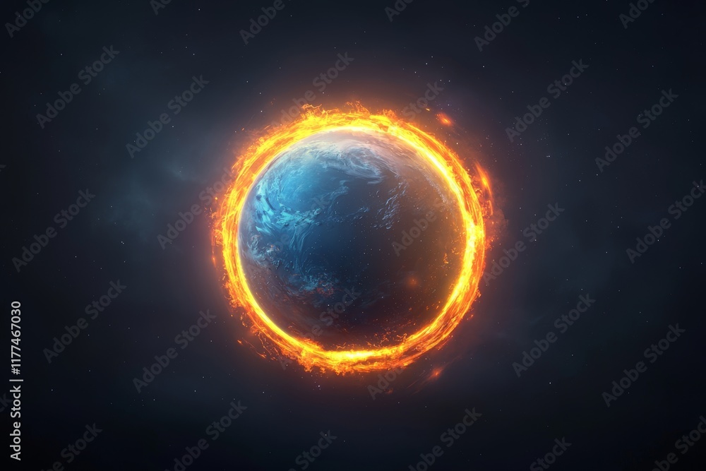 custom made wallpaper toronto digitalPlanet Orbit Visualization Fiery Earth in Cosmic Environment Digital Artwork Perspective