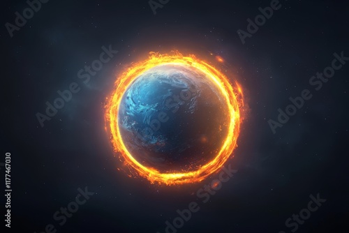 Wallpaper Mural Planet Orbit Visualization Fiery Earth in Cosmic Environment Digital Artwork Perspective Torontodigital.ca