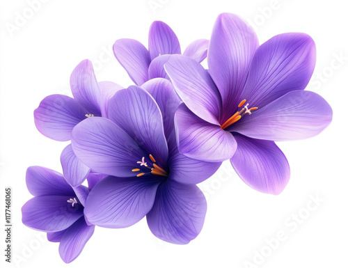 Vibrant purple flowers with delicate petals and bright orange stamens create stunning visual display, perfect for adding touch of elegance to any design