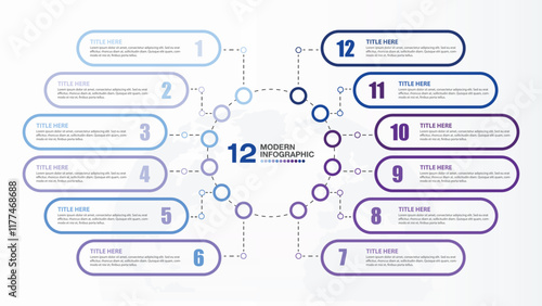 Blue tone circle infographic with 12 steps, process or options.