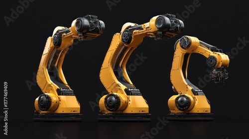 Wallpaper Mural Three robotic arms in yellow design, showcasing industrial automation capabilities. Torontodigital.ca