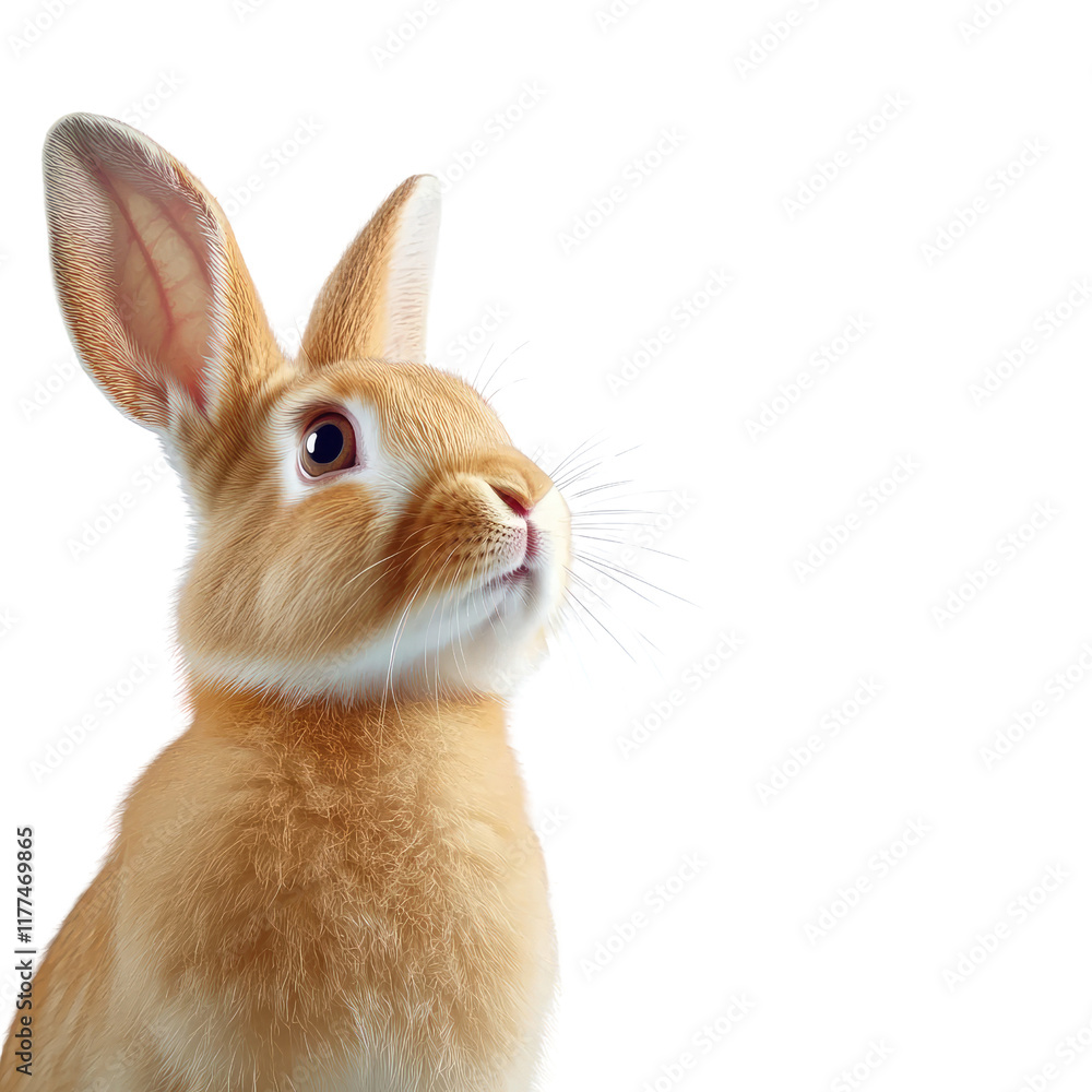Fototapeta premium Adorable Fluffy Orange Rabbit Looking Upward
