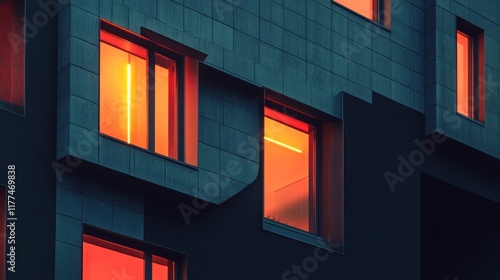 Illuminated Modern Architecture Night Facade Glowing Windows Urban Night Scene