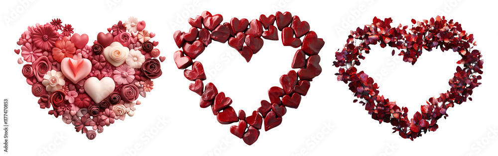 Fototapeta premium Beautiful Heart-Shaped Arrangements of Flowers and Hearts