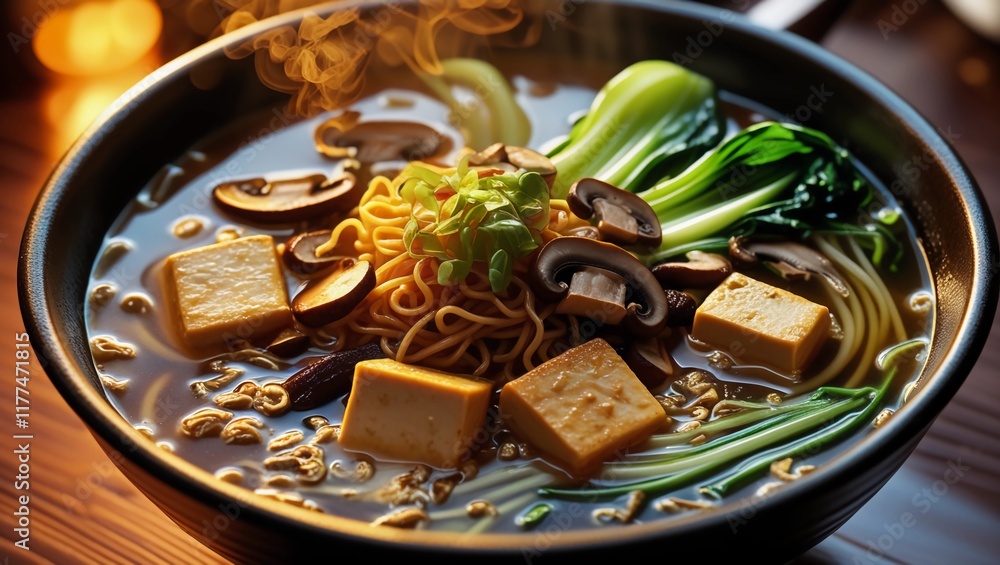 Vegan Ramen Bowl with Tofu and Fresh Vegetables Vegan Ramen Bowl with Tofu and Fresh Vegetables