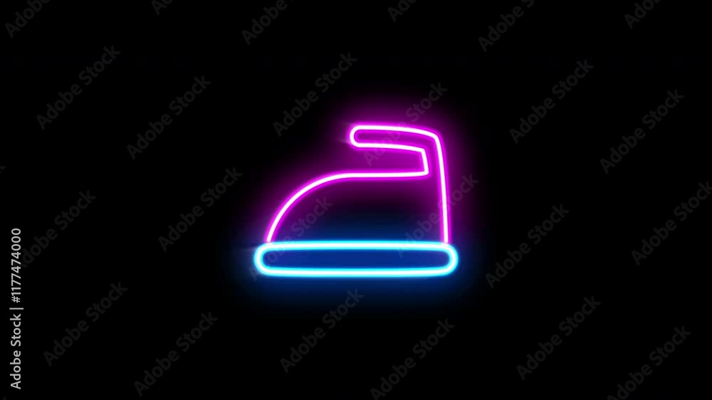 The blinking neon light of a fashion icon on a black background. The blinking neon light of a fashion icon on a black background.