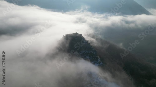 Wallpaper Mural Drone landscape view of dense clouds on Liteni Fortress, Liteni, Cluj, Romania Torontodigital.ca