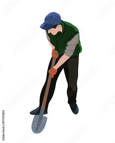 A man uses a shovel to dig into the earth for gardening purposes during the day.