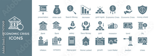 economic crisis icon set. with icon bank,finance,economy,crisis,economic