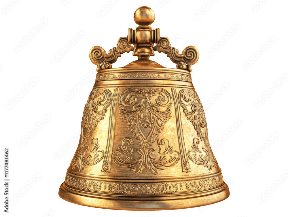 Isolated 3D Bell with Engravings on Transparent Background Isolated 3D Bell with Engravings on Transparent Background