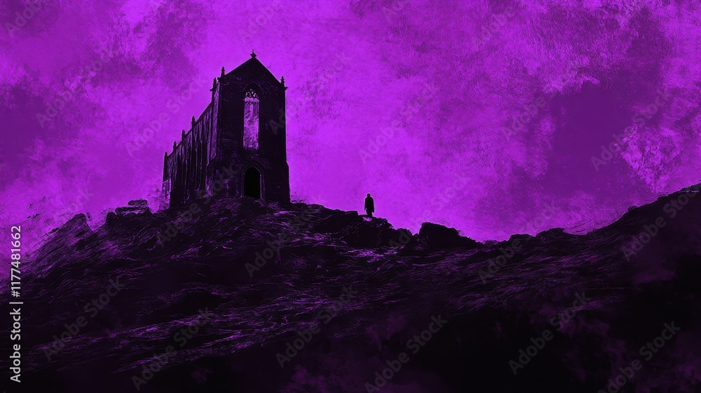 Obraz premium Silhouette of a Chapel on a Purple Hilltop