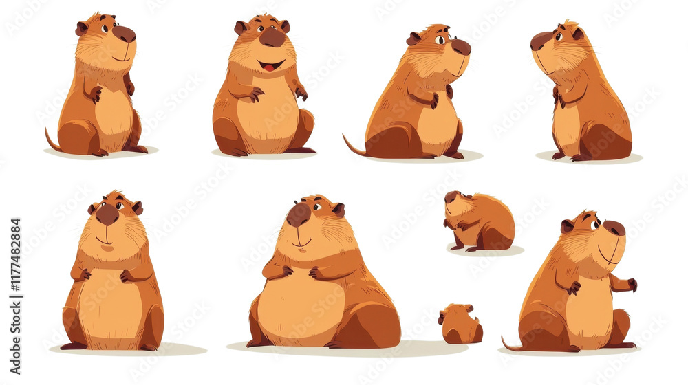 Fototapeta premium Cartoon set of cute and funny animal characters including bear, dog, cat, sheep, cow, and teddy, in a playful, colorful, and isolated style, perfect for a fun animal collection
