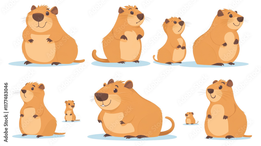 Fototapeta premium Cartoon set of cute and funny animal characters including bear, dog, cat, sheep, cow, and teddy, in a playful, colorful, and isolated style, perfect for a fun animal collection
