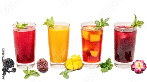 Wallpaper Mural Colorful assortment of refreshing fruit drinks with mint garnish. Torontodigital.ca