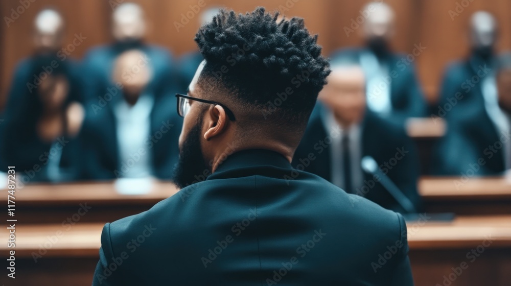 Fototapeta premium Courtroom drama unfolds legal battle judicial arena photography serious environment rear view justice system insights