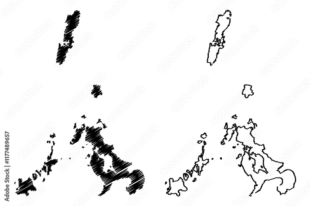 Obraz premium Nagasaki Prefecture (Administrative divisions of Japan, Prefectures of Japan) map vector illustration, scribble sketch Nagasaki map