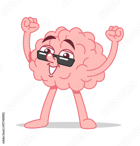 Cool funky brain character rejoicing