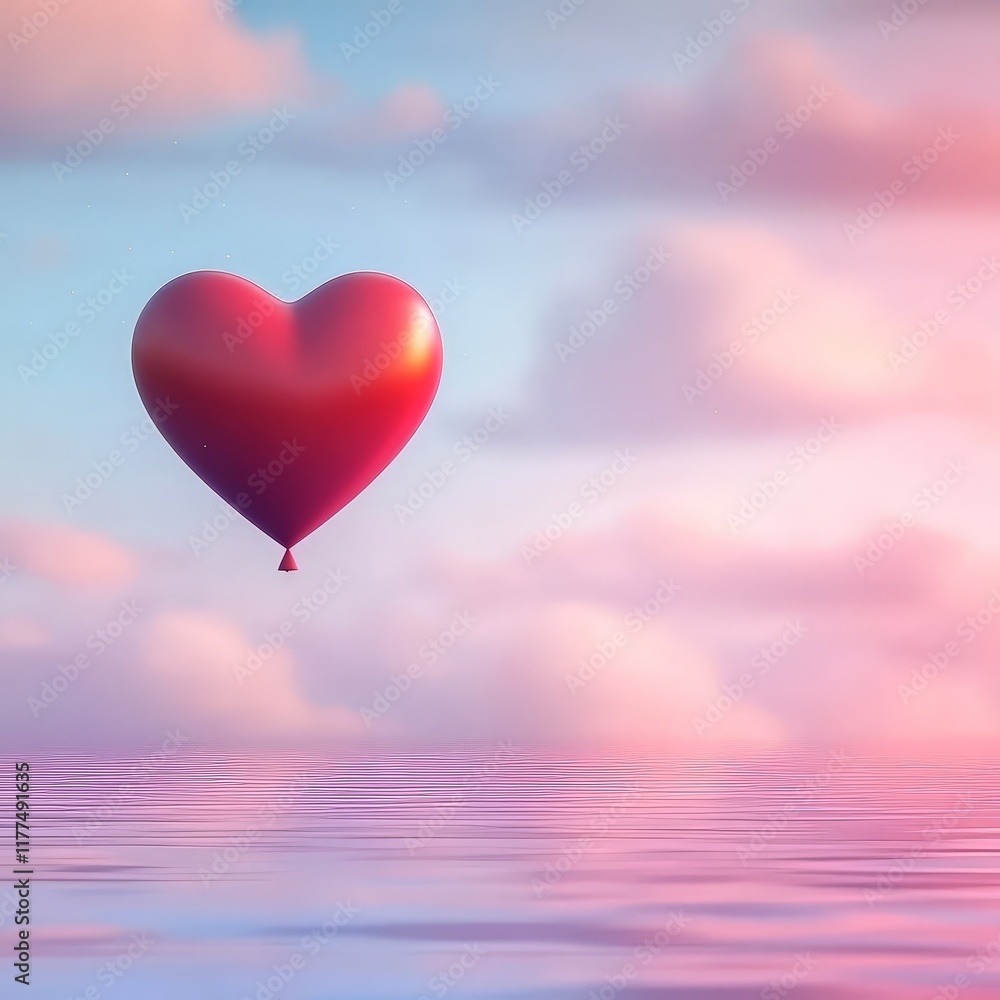 Fototapeta premium Valentine's Day A Vibrant Red Heart Gently Floating on Tranquil Water Surrounded by Serene Natural Scenery Evoking Feelings of Love Peace and Reflection in Nature dream