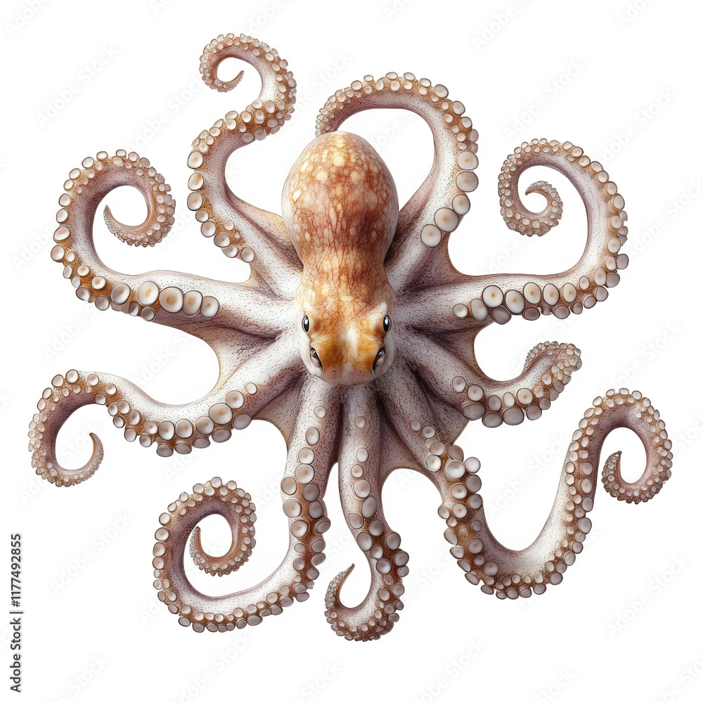 Obraz premium detailed illustration of an octopus. showcasing its numerous tentacles and unique texture the octopus is positioned centrally. displaying its intricate features and natural colors. emphasizing its bio