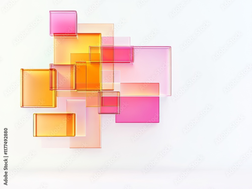 Futuristic abstract grids of colorful glass shapes in modern art installation Futuristic abstract grids of colorful glass shapes in modern art installation