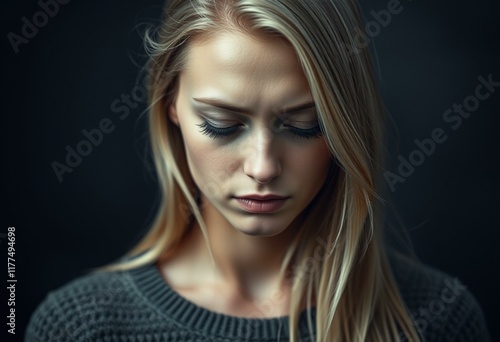 Wallpaper Mural Blond woman with contemplative expression and soft-focus background Torontodigital.ca
