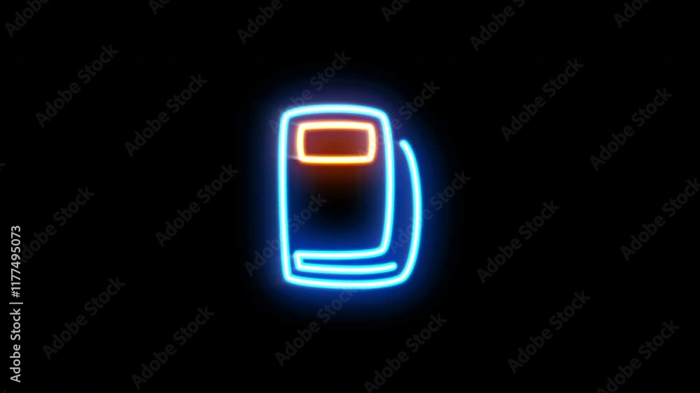 The blinking neon light of a book icon on a black background. The blinking neon light of a book icon on a black background.