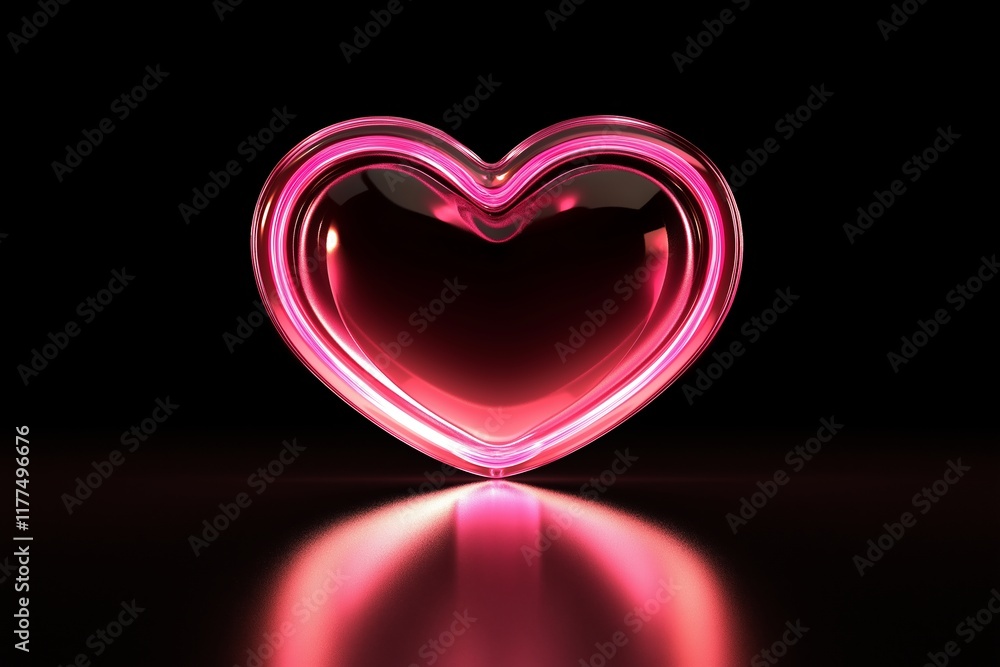 Heart-shaped glass object reflecting light in a dark setting Heart-shaped glass object reflecting light in a dark setting
