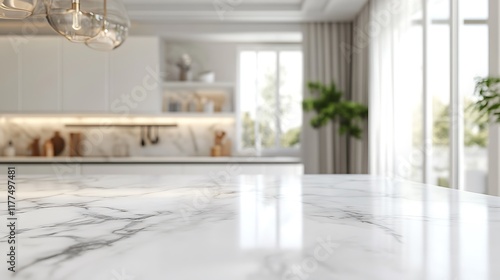 Elegant marble kitchen countertop modern home interior design bright environment close-up view contemporary concept