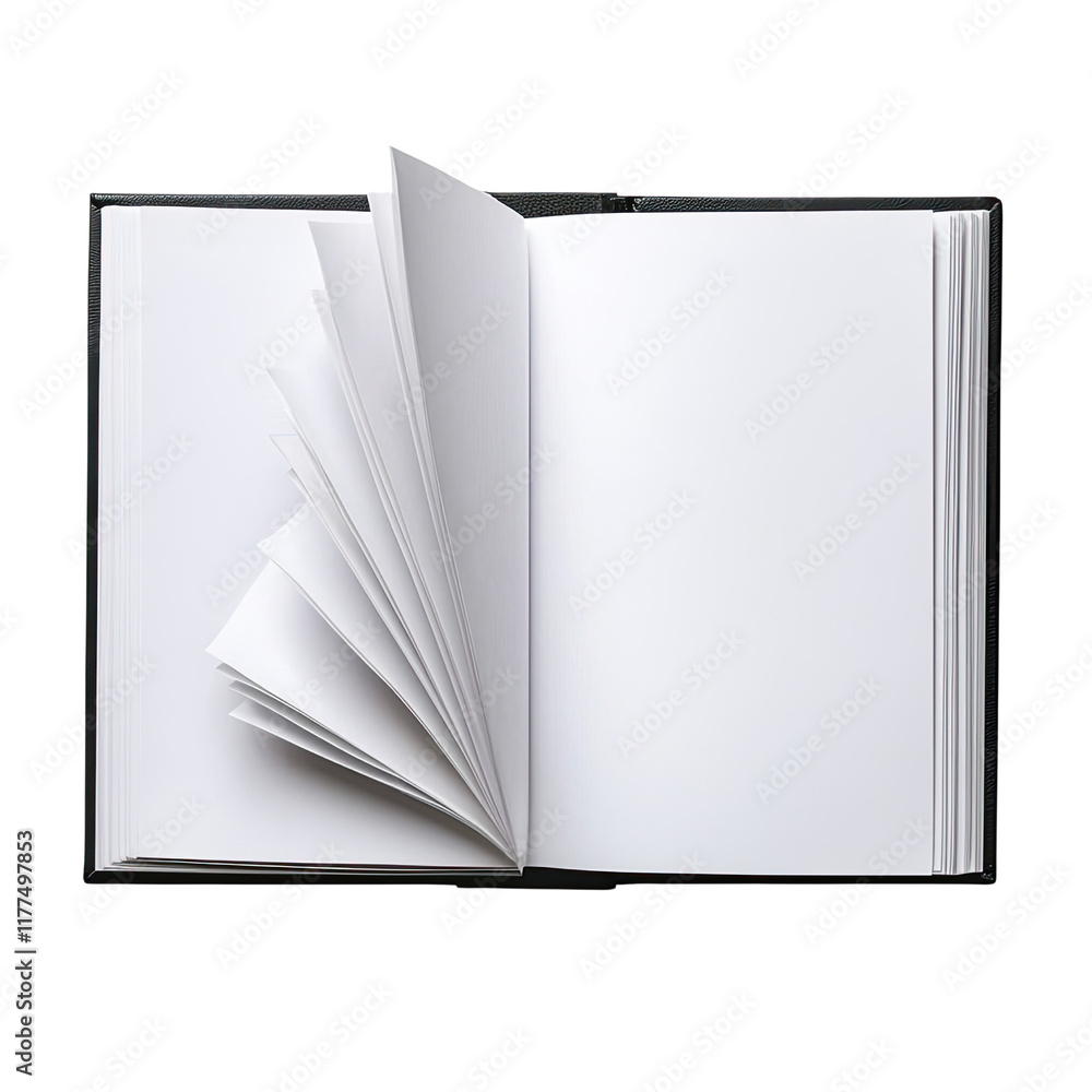 Open Blank Notebook Pages, White Paper, Black Cover Open Blank Notebook Pages, White Paper, Black Cover