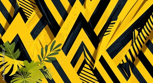 Wallpaper Mural Diagonal zigzag stripes with alternating bright yellow and black lines in yellow illustration background Torontodigital.ca