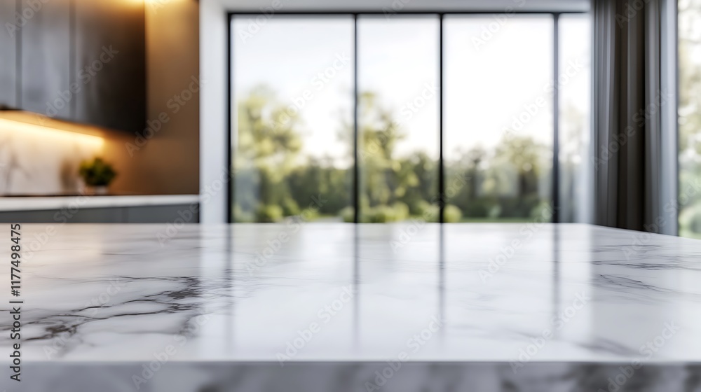 Obraz premium Elegant marble kitchen countertop modern home interior design bright environment close-up view minimalist concept